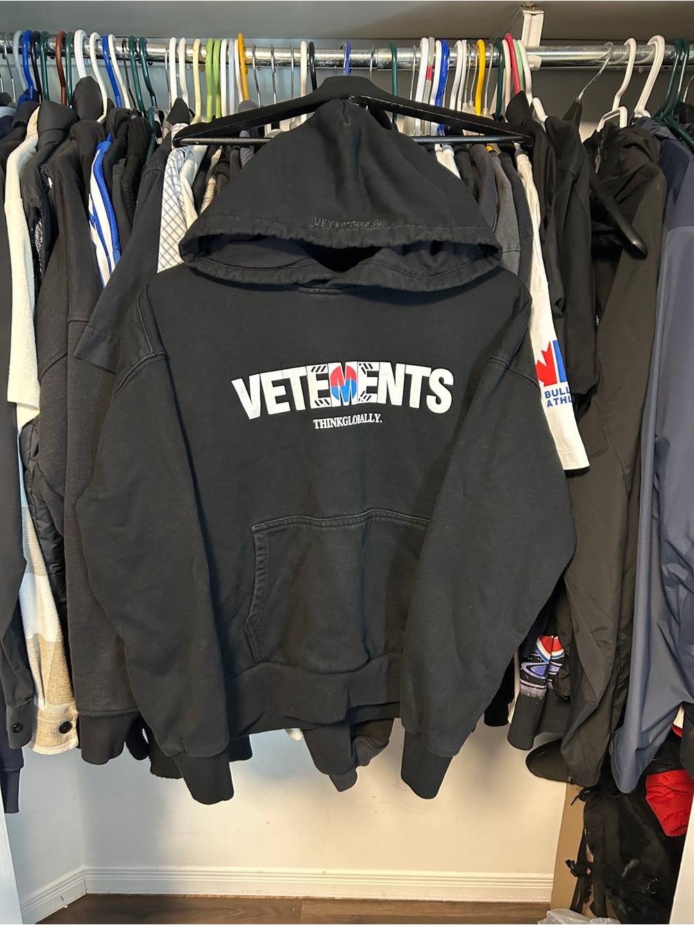 Vetements Think Globally Black Logo Hoodie with South Korea Flag Logo